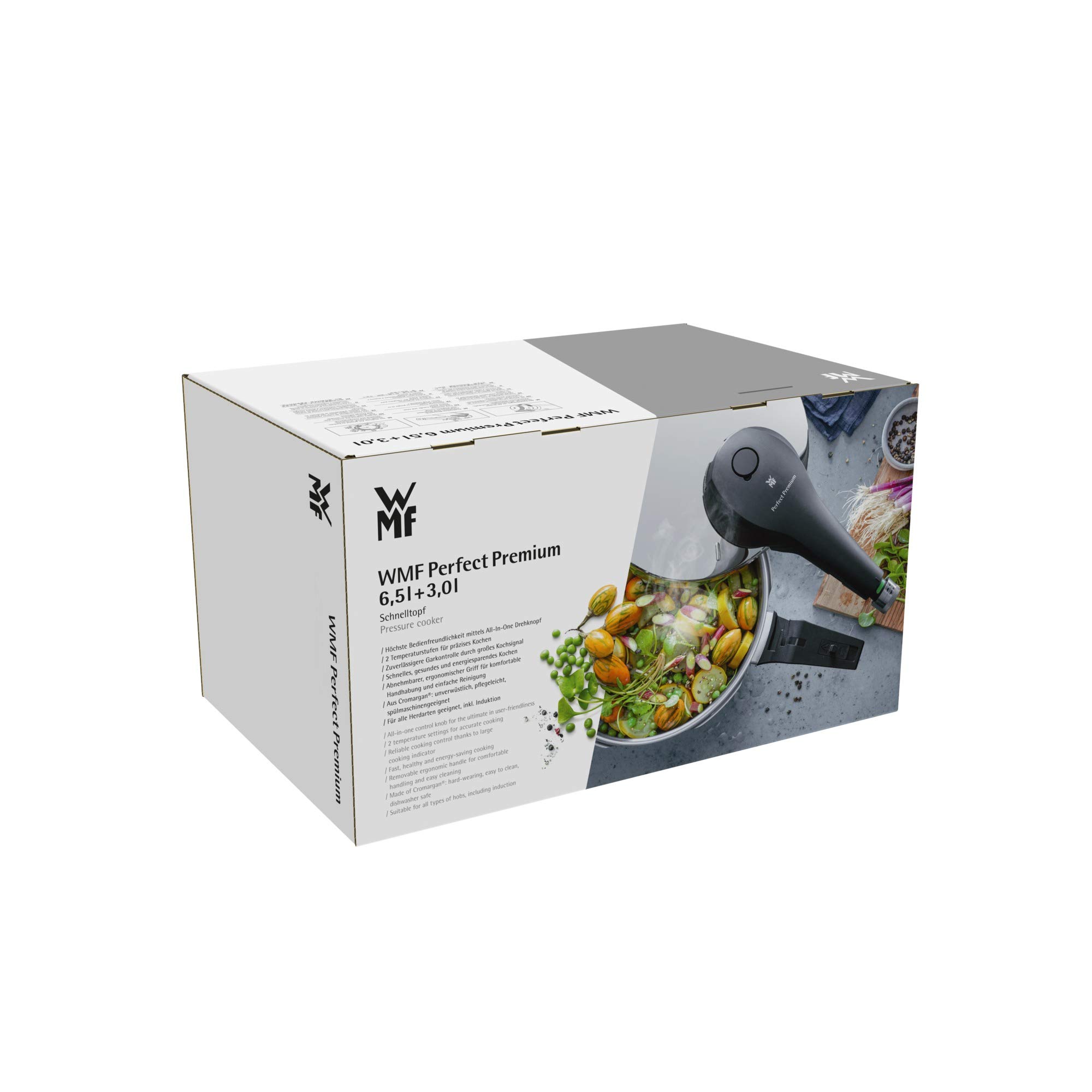 WMF Perfect Premium Set Pentola a Pressione 3 L e 6,5 L in Acciaio Inox 18/10 Cromargan ø 22 cm, 3 pezzi, Pentola Induzione e Gas, Fondo Transtherm Triplo Strato, Incluso Cestello