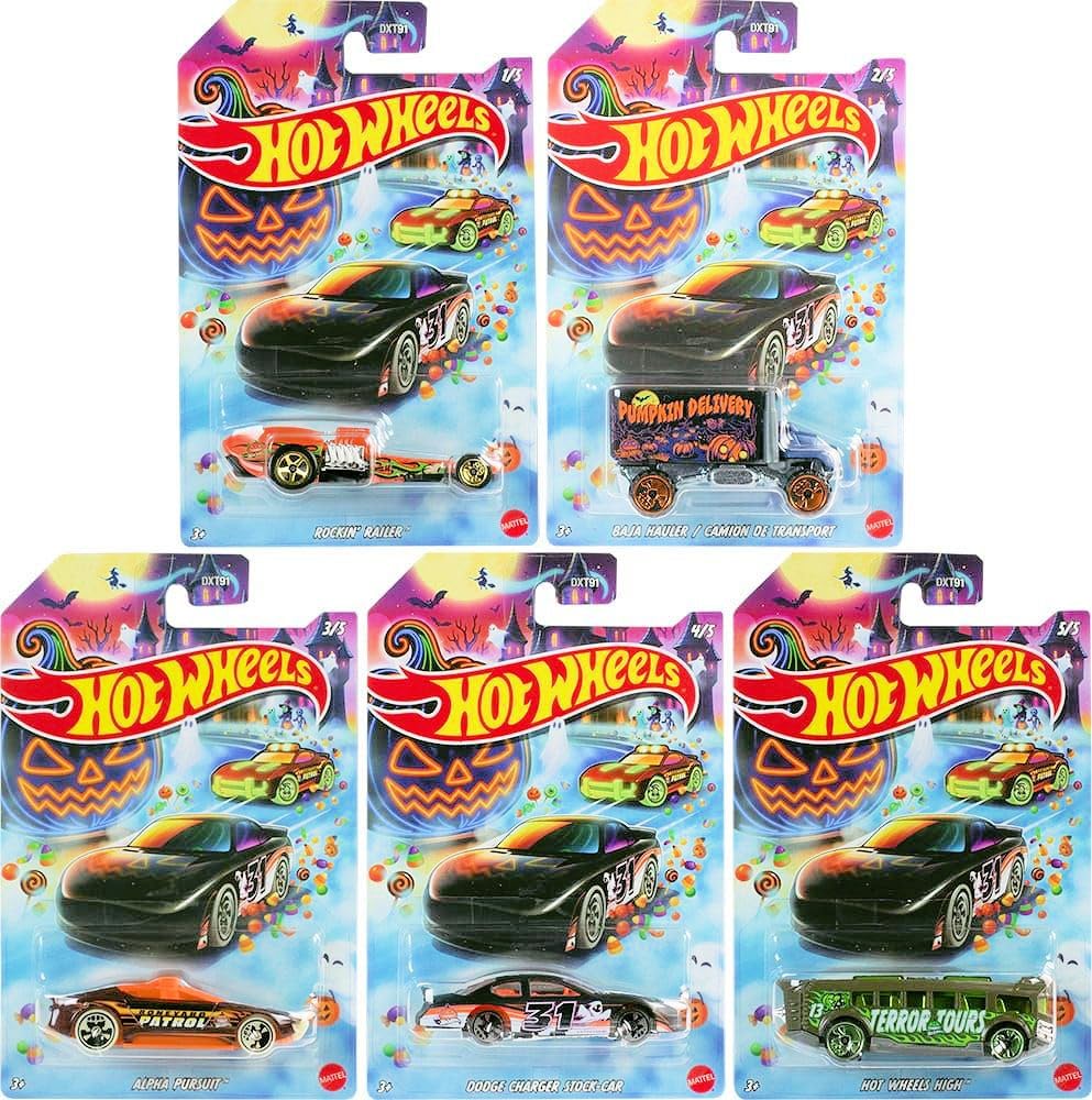 Halloween Theme Die-Cast Toy Cars Set of 5, Includes Rockin' Railer, Baja Hauler, Alpha P…