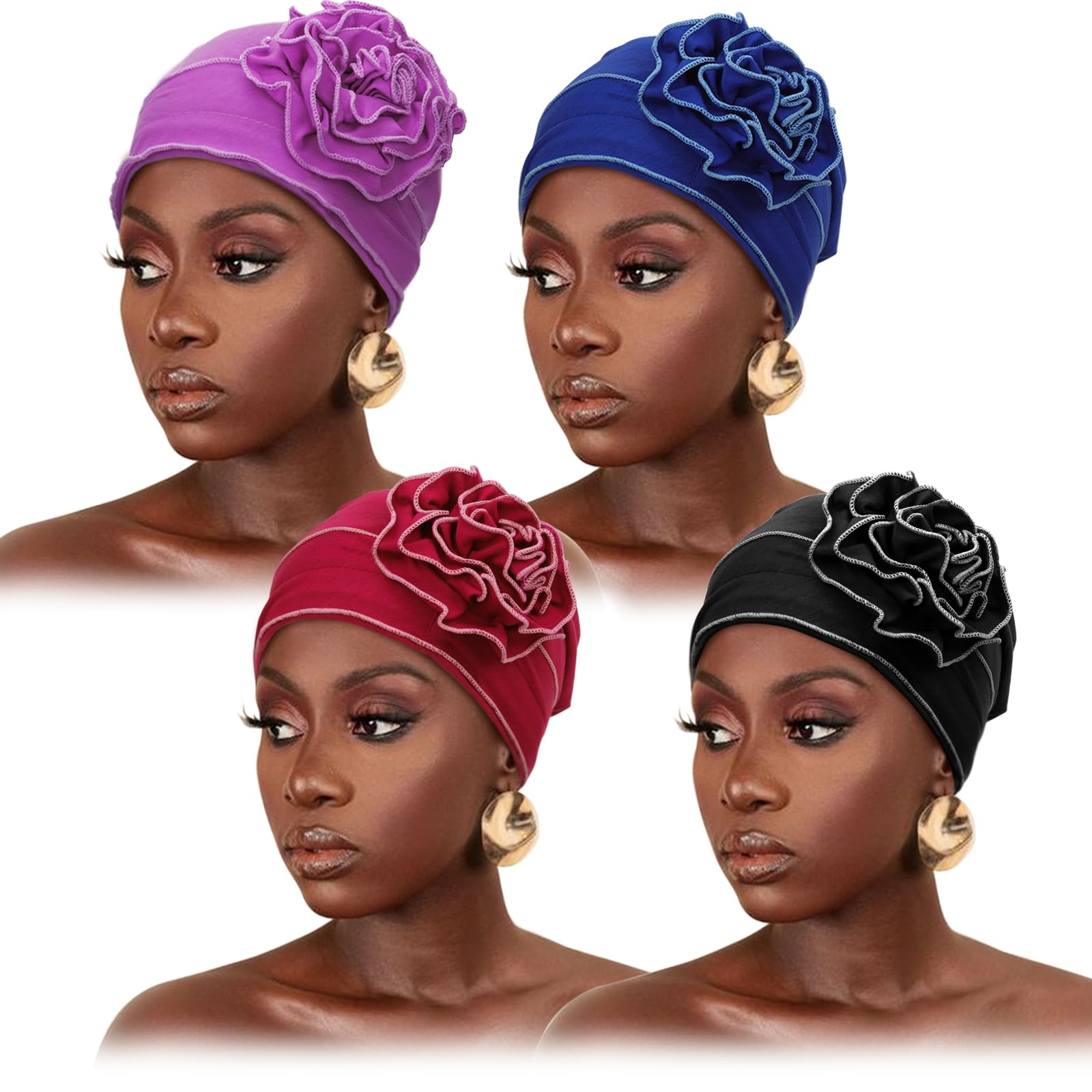 DRESHOW Chemo Turban Headwear Soft Cancer Headwrap Hat for Women Beanies Flowers Hair Loss Cap