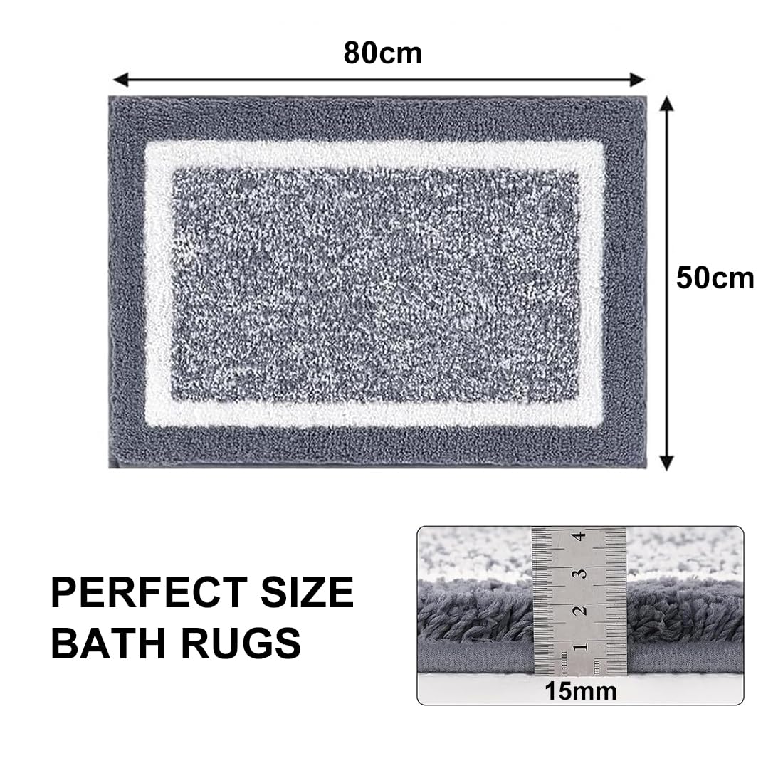 SHACOS Tappeto Bagno Microfibra Soffice Morbida, Tappetino Bagno Antiscivolo, Tappeto Bagno Assorbente, Tappeti Bagno Lavabile In Lavatrice, Adatto per Doccia O Vasca Da Bagno, Grigio, 50 X 80 cm