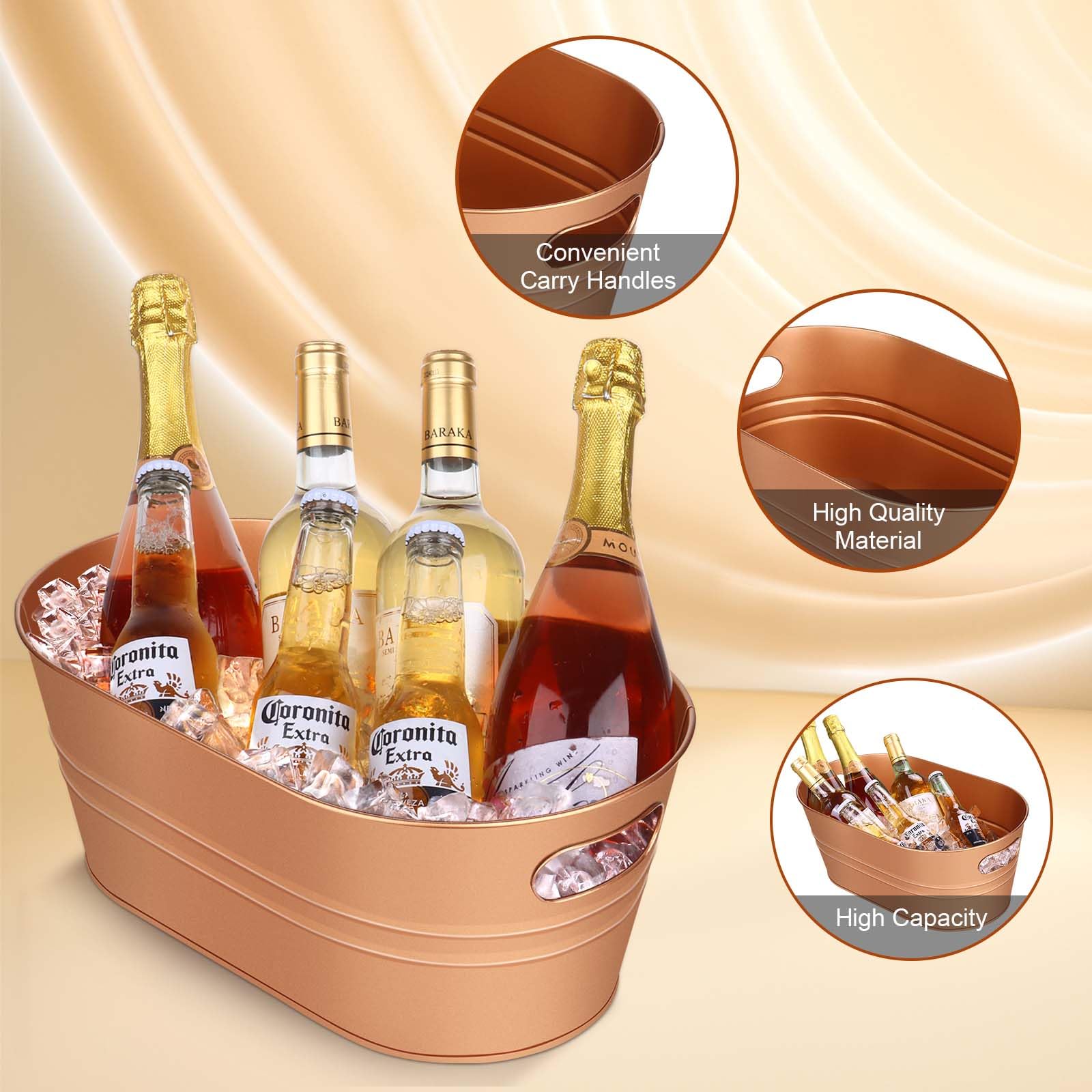 Getränke-Eiskübel aus verzinktem Metall, für Partys, große Getränkeeimer, Champagner, Vintage-Eimer für Wein, Bier, Cocktail, Mimose, Bar, Zubehör, 3 Stück (fortschrittliches Kupfer)