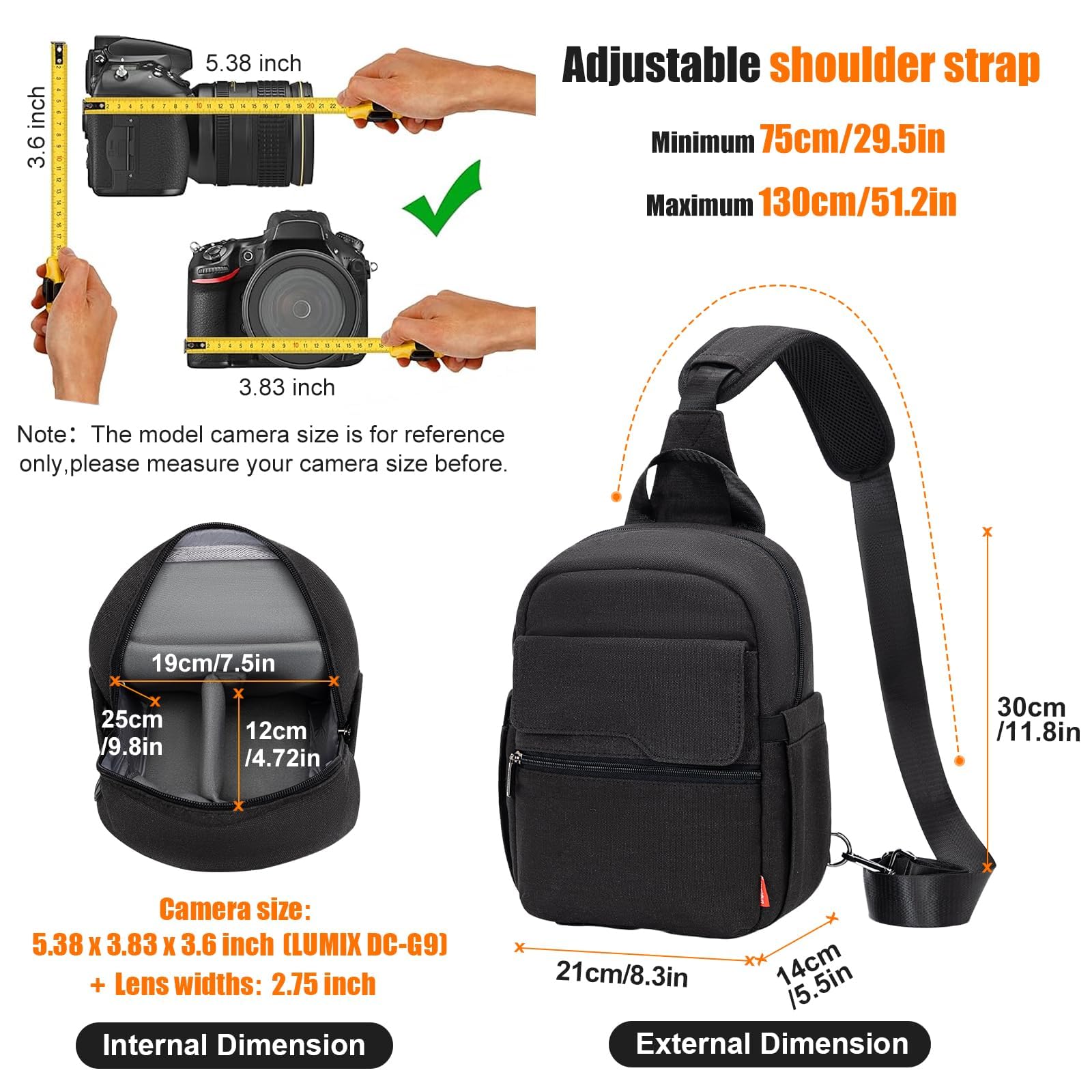 Cwatcun Borsa per fotocamera, borse impermeabili per fotocamera Borsa a tracolla grande, borsa per fotocamera per SLR, SLR/DSLR, fotocamera compatta, fotocamera di sistema e accessori, Nero,L