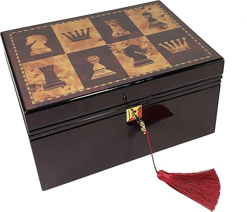 Caja de almacenamiento grande de ajedrez con bloqueo de color cereza y madera de burlwood para hombres de hasta 4 34 pulgadas disponible en Yaxa Colombia