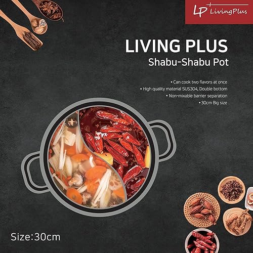 Miniatura 2 de Olla caliente Shabu Shabu Shabu de doble cara con tapa de cristal, 11.8 in