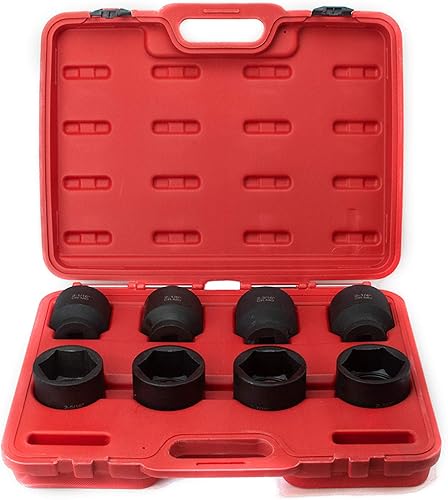 VCT Juego de dados de impacto superficial jumbo SAE (2-1/16" - 2-1/2") Acero Cr-Mo de 8 piezas de 3/4"