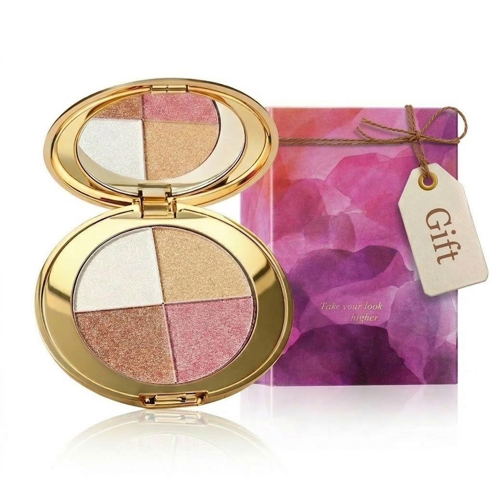 Eye & Cheek Palette - 4-in-1 Makeup Palette with Highlighter and Blush for Women, Contour Kit for Natural Makeup Glow, Travel-Friendly Compact Design