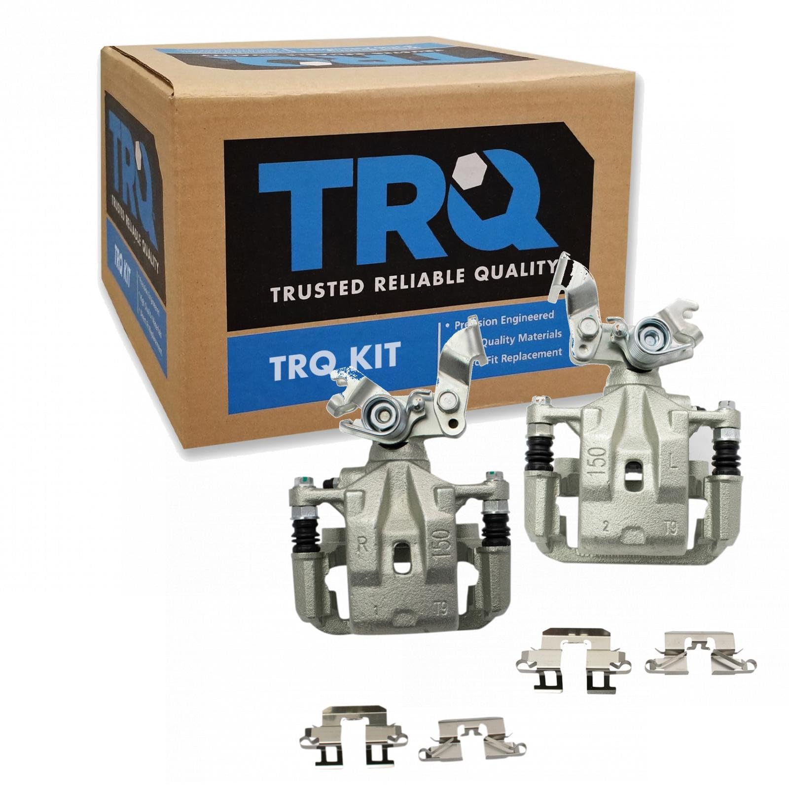 TRQ Rear Brake Caliper Set Zinc Coated Brackets Hardware