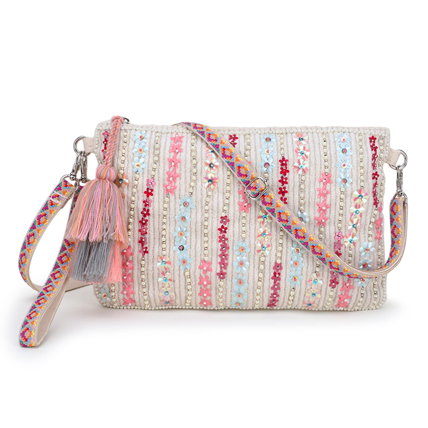 anekaant Glid Striped Sequined Cotton Handloom & Leatherette Sling Bag-picture-55