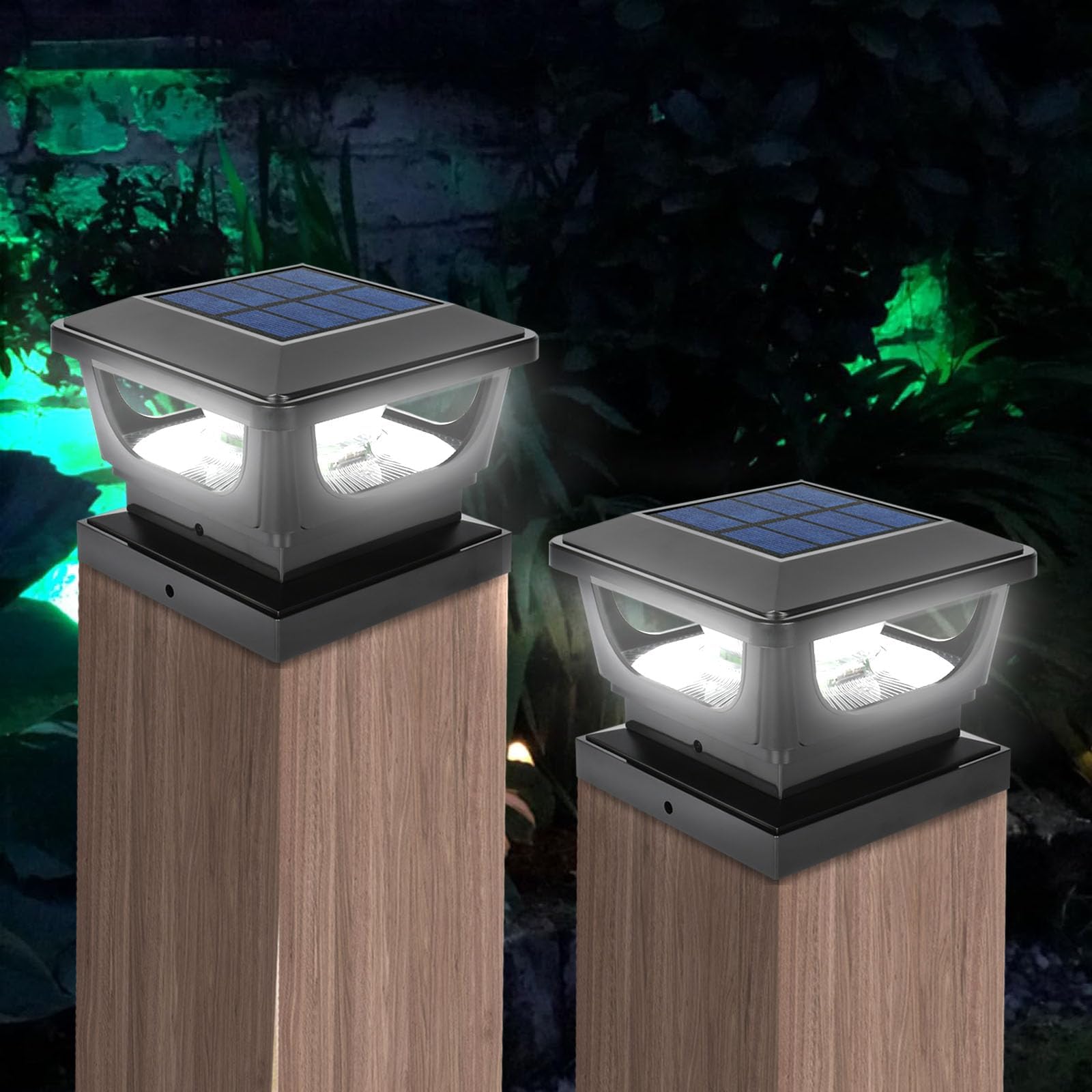 Solar-Pfostenkappenleuchten für den Außenbereich, IP65 wasserdichte Pfosten-Solarleuchten, 1500 mAh Akku, 12 LEDs, Zaunkappen-Licht für 7,6 x 7,9 cm, 10,2 x 10,2 cm, Holzpfosten, Deck