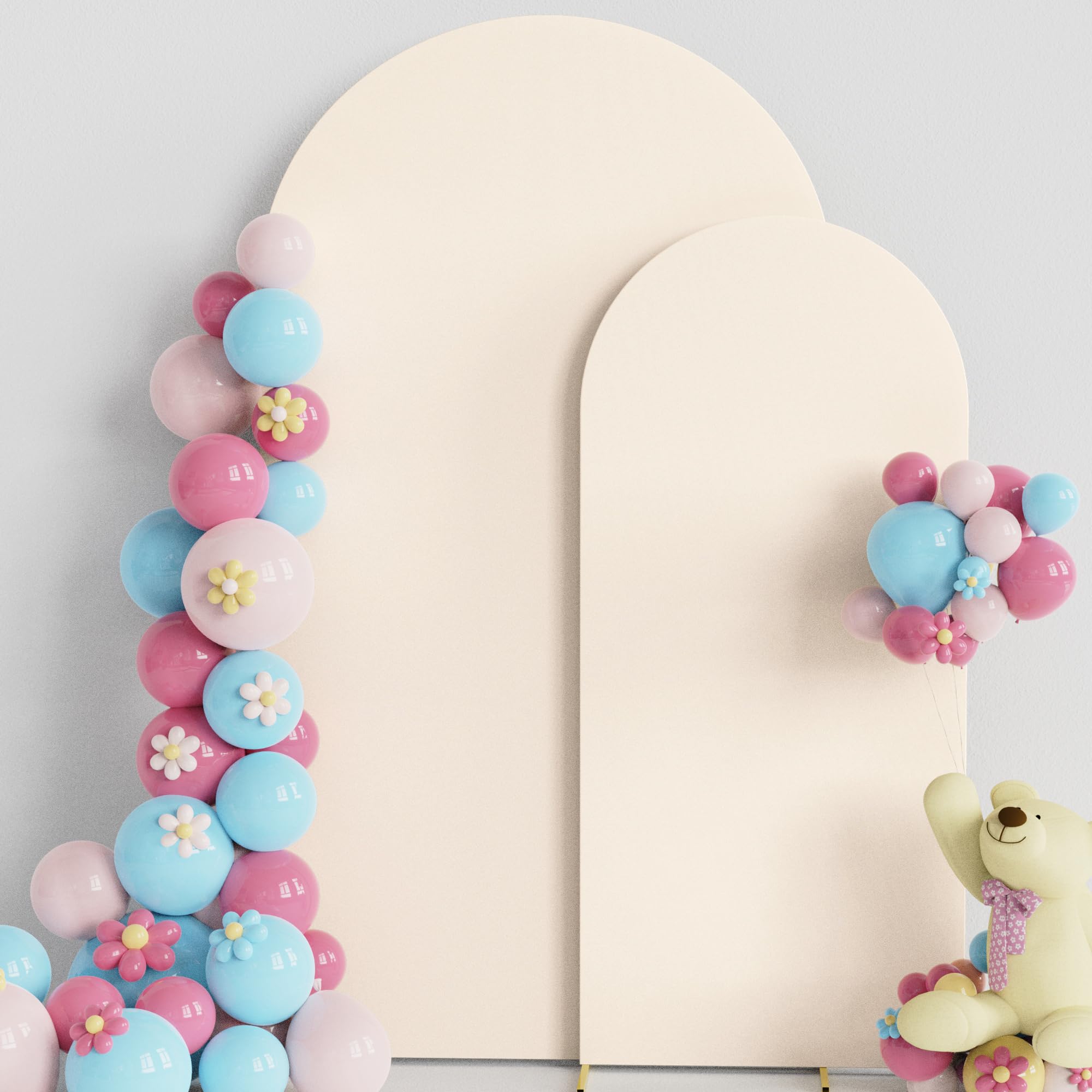 Wedding Arch Cover Set of 2 Beige Spandex Fitted Arch Cover for Round Top Chiara Backdrop Stand Covers for Wedding Birthday Party Decoration 7.2FT, 6FT