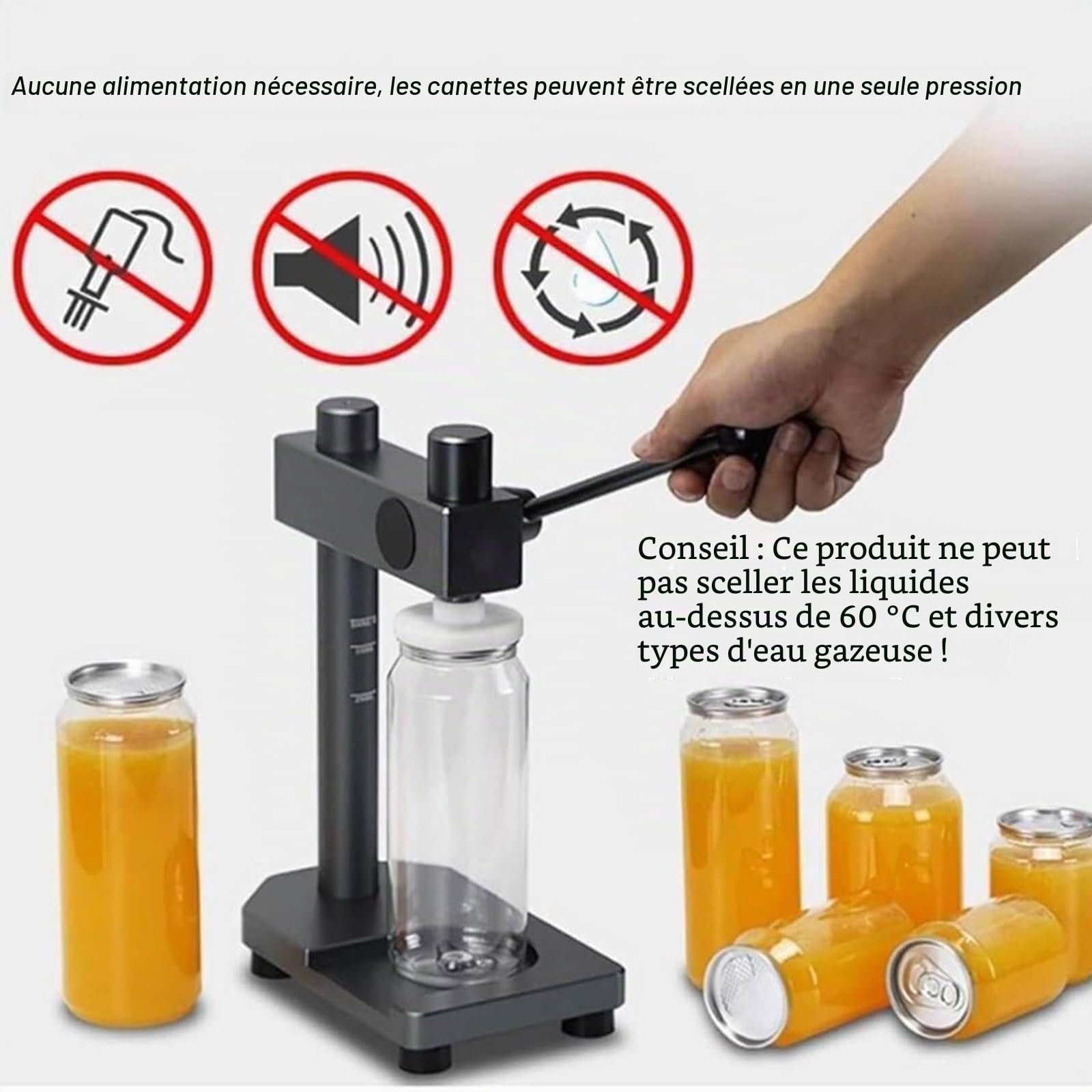 Machine à sceller les canettes manuelle, machine à sertir les boîtes de conserve portable avec base fixe, hauteur réglable de 55 mm de diamètre, pour bière/jus/café/soda/boissons black