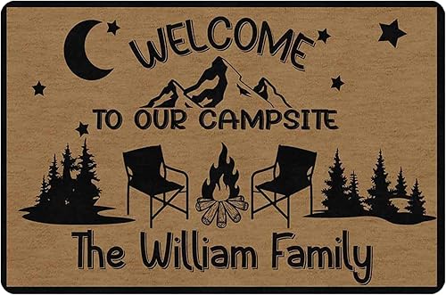 Magimagine Tapete personalizado para puerta de camping con texto, tapete personalizado para cámper, accesorios personalizados, decoración de Multi