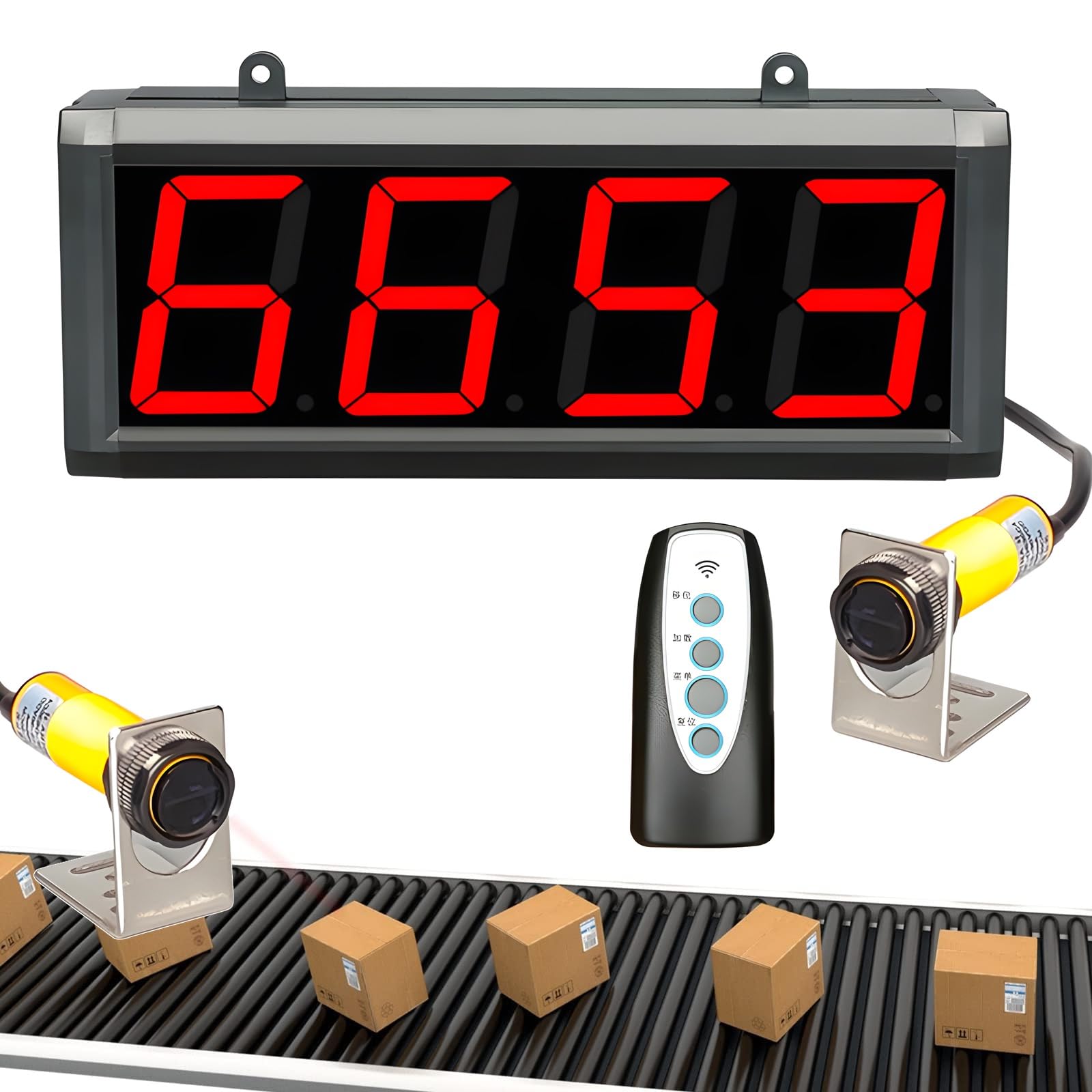 Contador Digital con Control Remoto, Pantalla de 4 Dígitos para Conteo Preciso, para Cintas Transportadoras, Líneas de Producción, Seguimiento de Visitantes (30cm Distance)