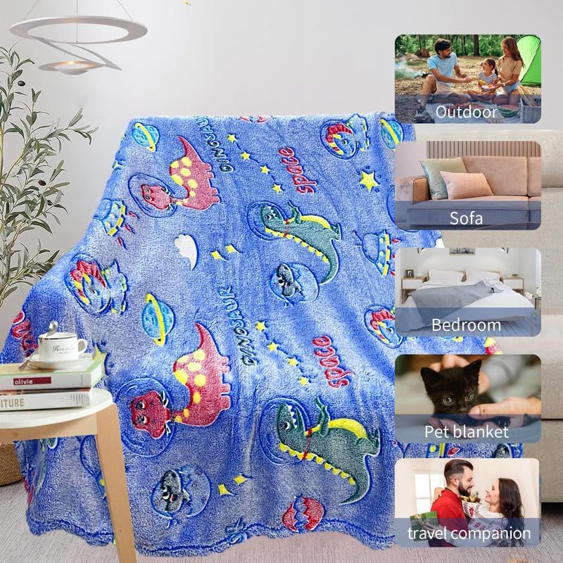 Image of Personalized Dinosaur Blanket for Boys - Glow in The Dark, Soft Fleece Throw for Kids, Toddlers - Birthday Gift, 30 inchx 40 inch