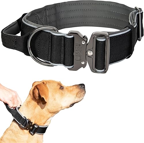 Leashboss - Collar táctico para perro, collar de perro con asa, collar militar K9 ajustable resistente con hebilla de liberación rápida y asa, para