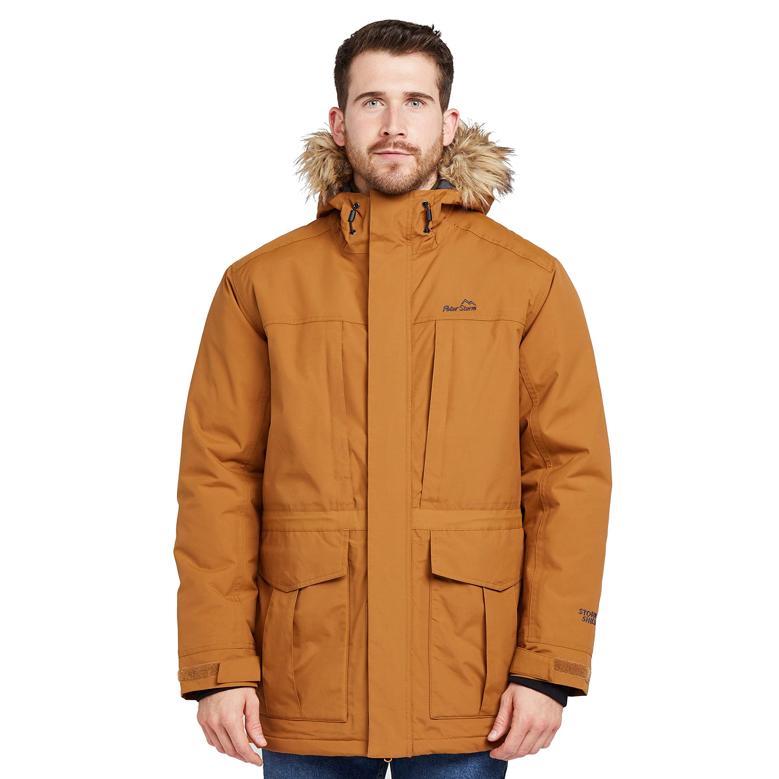 Peter Storm Men's Peter Parka III Jacket with Faux Fur Trimmed Hood & 7 Utility Pockets, Waterproof, Breathable & Insulated Winter Coat (UK, Alpha, S, Regular, Regular, Brown)