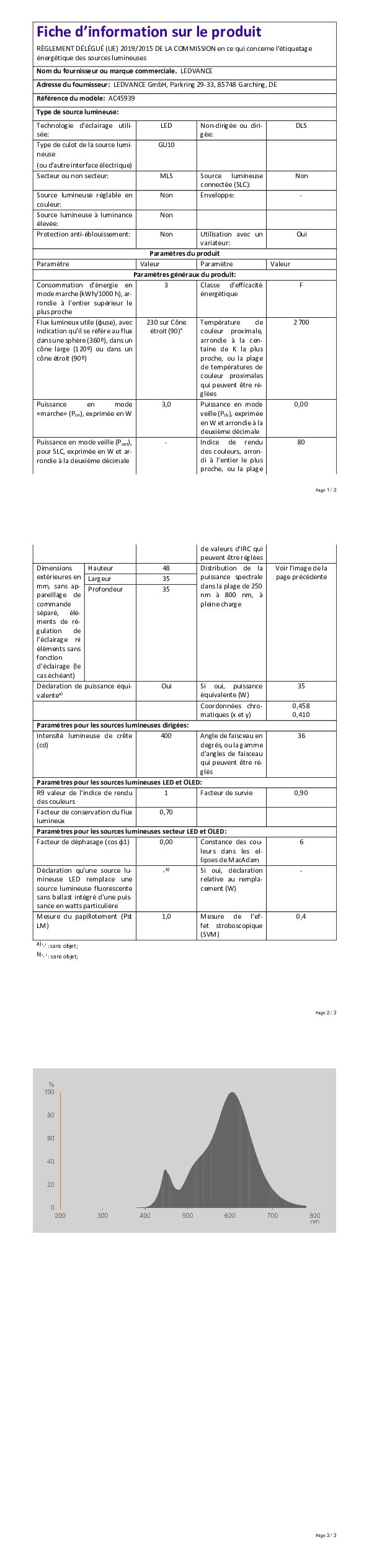 Osram LED Spot par11 35 LED REFLECTEUR LED, base GU10, 3W, 230LM, 2700K, lumière blanche chaude, longue durée de vie, immédiatement 100% léger, pas de temps d'échauffement
