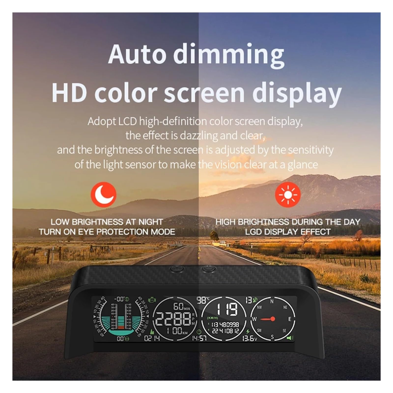Wyświetlacz Samochodowy Head Up Inteligentny GPS OBD HUD Off-road Inteligentny Miernik Wysokości Poziom Prędkościomierz Obrotomierz Czas Napięcie Kompas Przyrząd Wielofunkcyjny