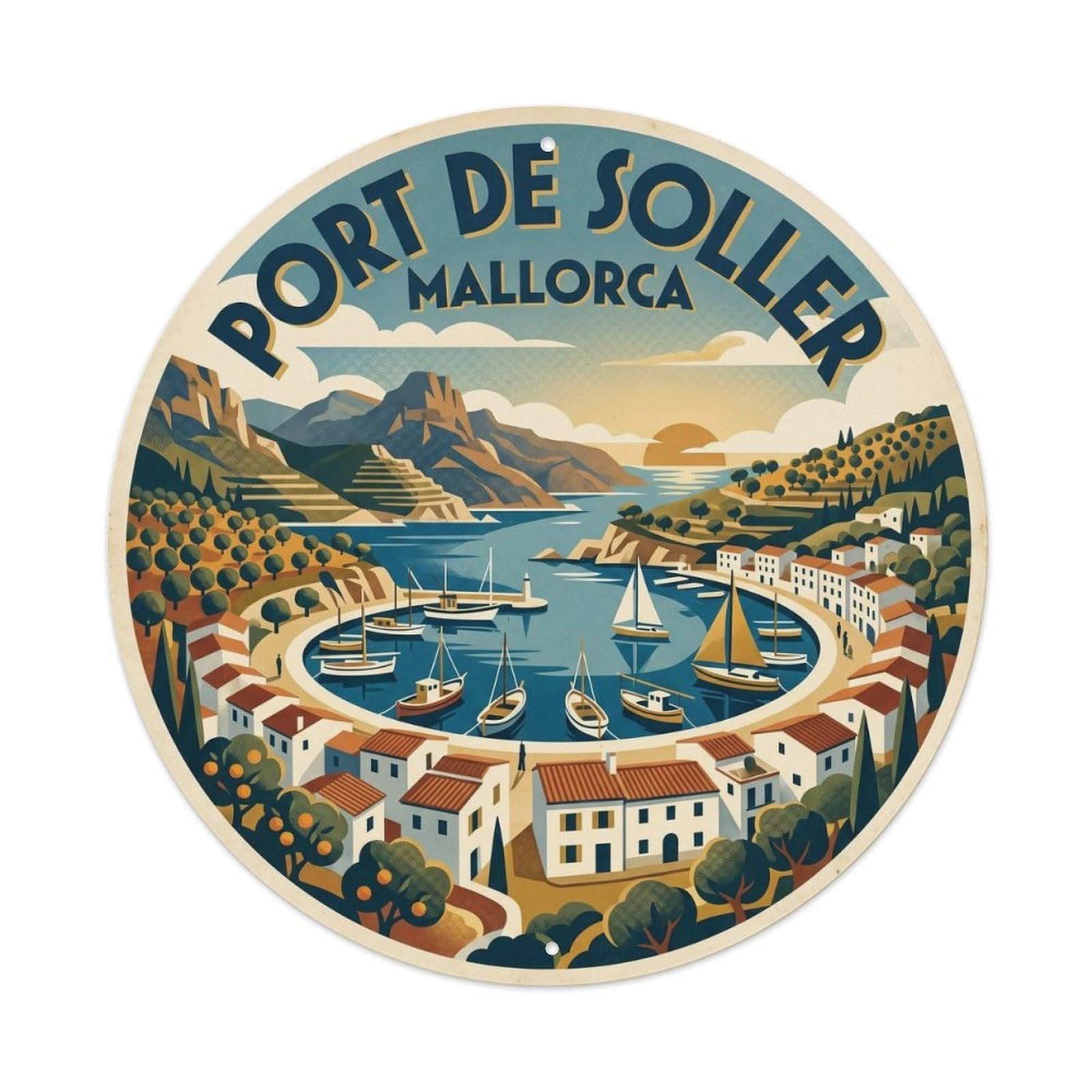 Okahys 8X8inch Classic Style Mallorca Harbor De Soller Travel Landmark Balearic Metal Tin Sign