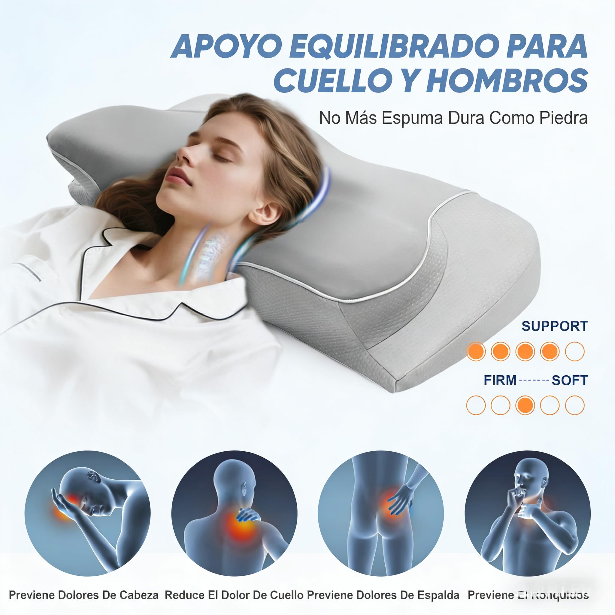 CloudNook Almohada Cervicales y Cuello Viscoelástica - Almohada Ergonómica y Ortopédica de Espuma con Memoria para Aliviar el Dolor, Ideal para Dormir de Lado o Boca Arriba, Funda Transpirable Lavable — view 3