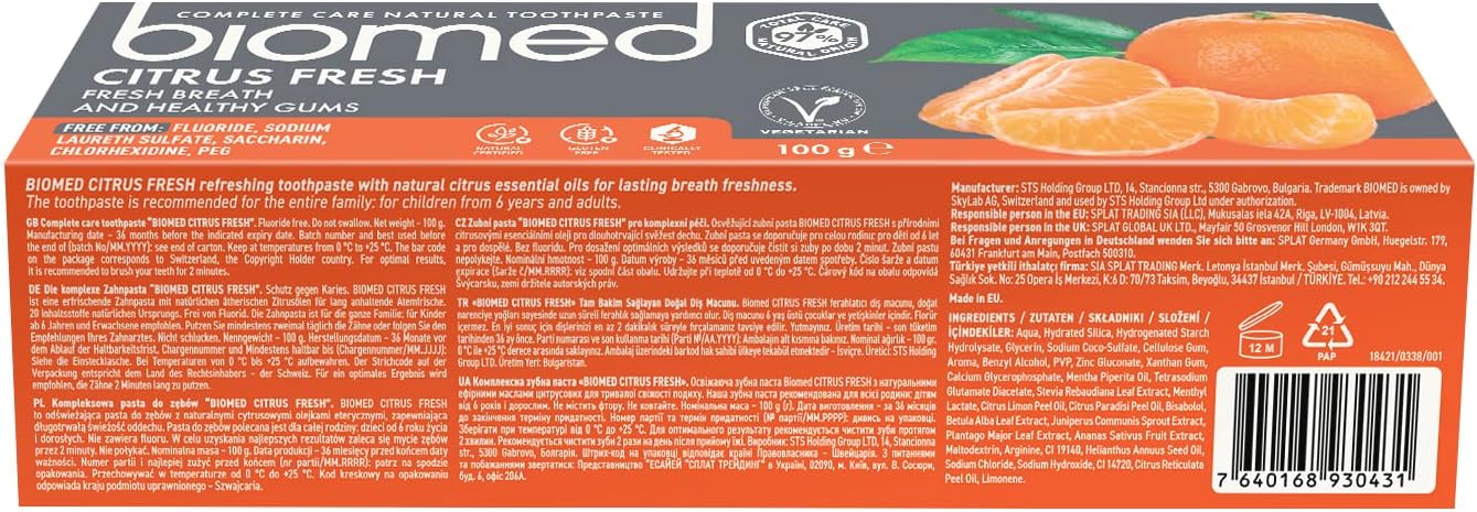 Biomed Citrusfresh Natural Toothpaste Fresh Breath Healthy Gum 3.53 oz image 3