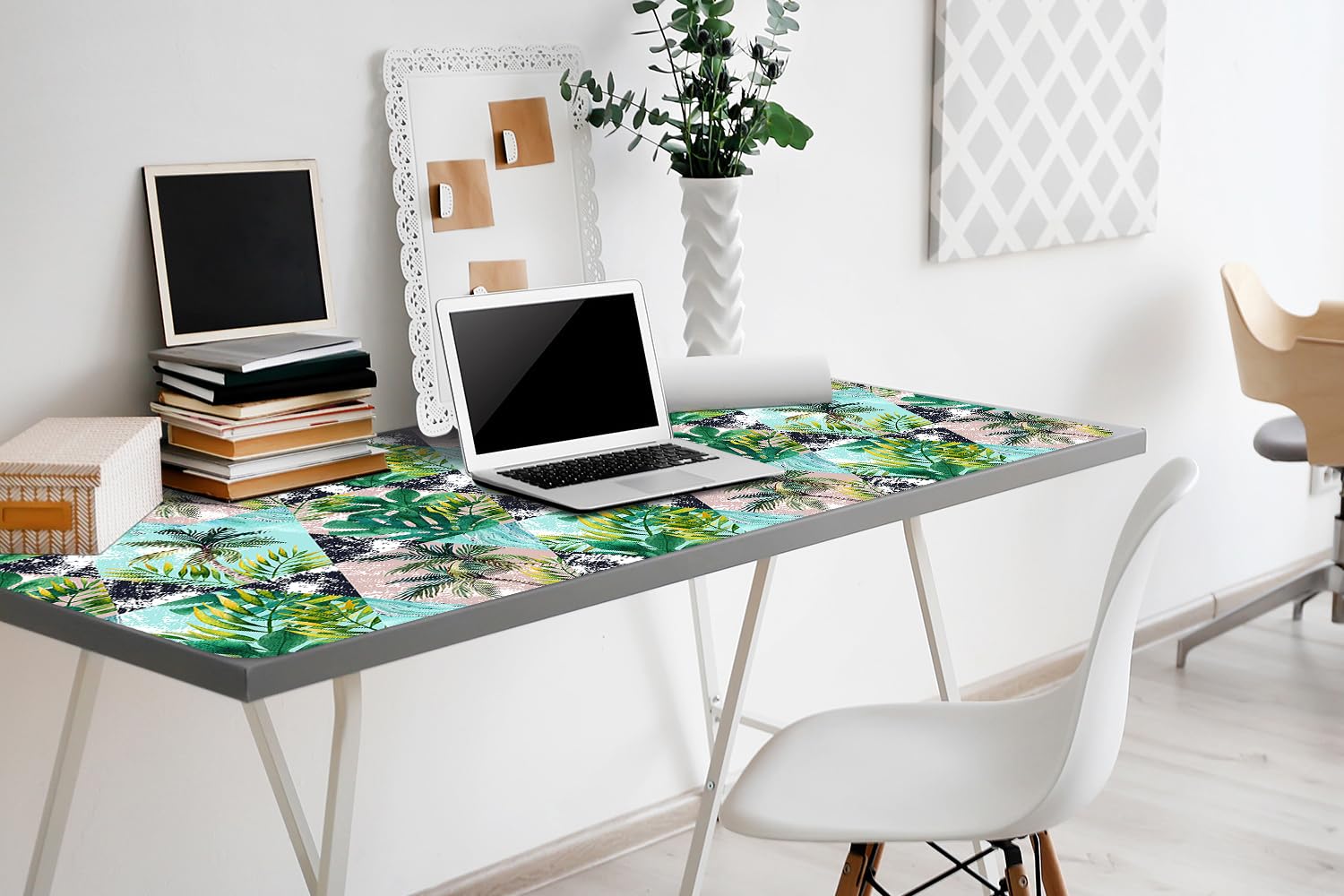 Tappetino da Scrivania 100x50 cm Protezione e Decorazione in Vinile PVC Antiscivolo Impermeabile Facile da Pulire Superficie Protettiva per Ufficio e Casa - Motivo a palma