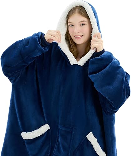 L'AGRATY Manta con capucha manta gigante con capucha con mangas de bolsillo para mujeres y hombres, regalos de novia para mujeres, mantas cálidas de