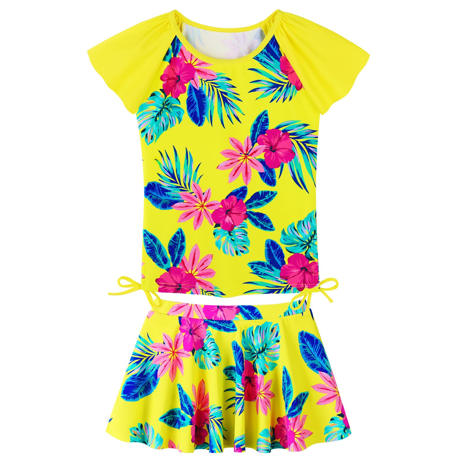 Girls Rash Guard 2 Pieces Bathing Suit UPF50+ Swimsuit with Swimming Skirt Swimwear 2-14Y