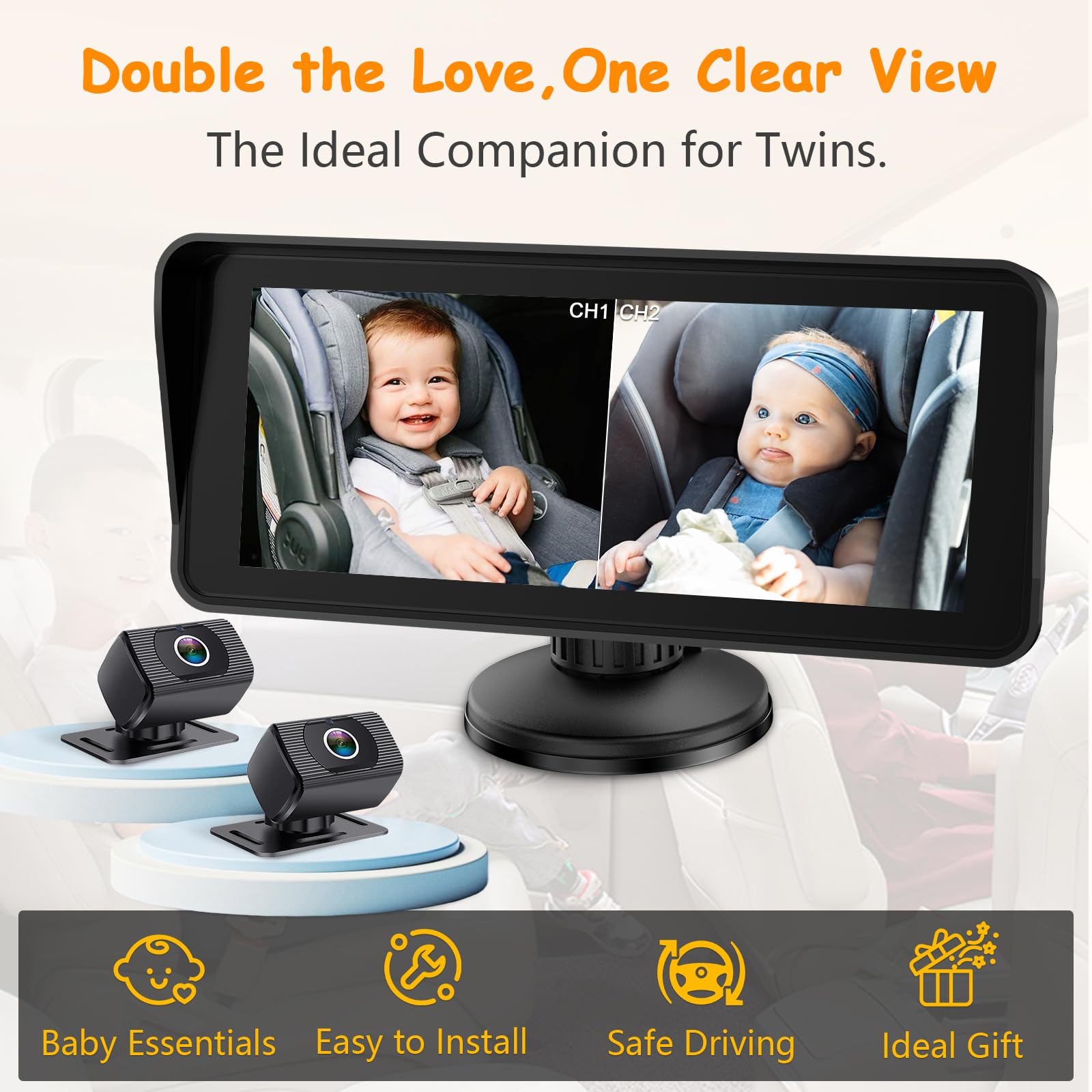 2-Kids Baby Car Camera for Seat: 6.9 Inch Ultrawide Display with Two Cameras Rear Facing - Image 2