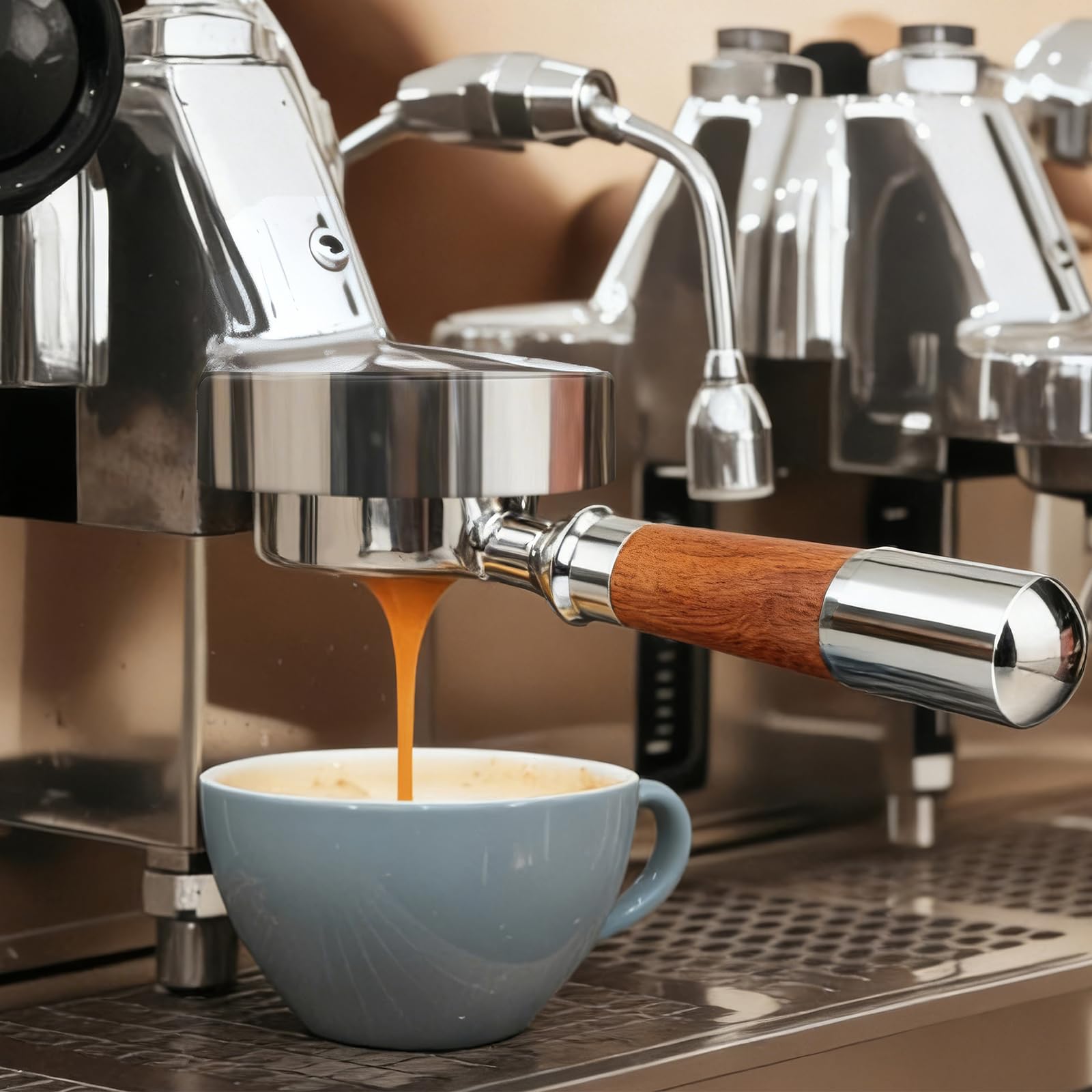 Cozary Portafiltro 51 mm 3 Orecchie, 304 Acciaio Inox, Manico in Legno, per DeLonghi EC680/EC685/EC885/EC890, per l'uso in Case, Caffetterie e Ristoranti in Stile Occidentale