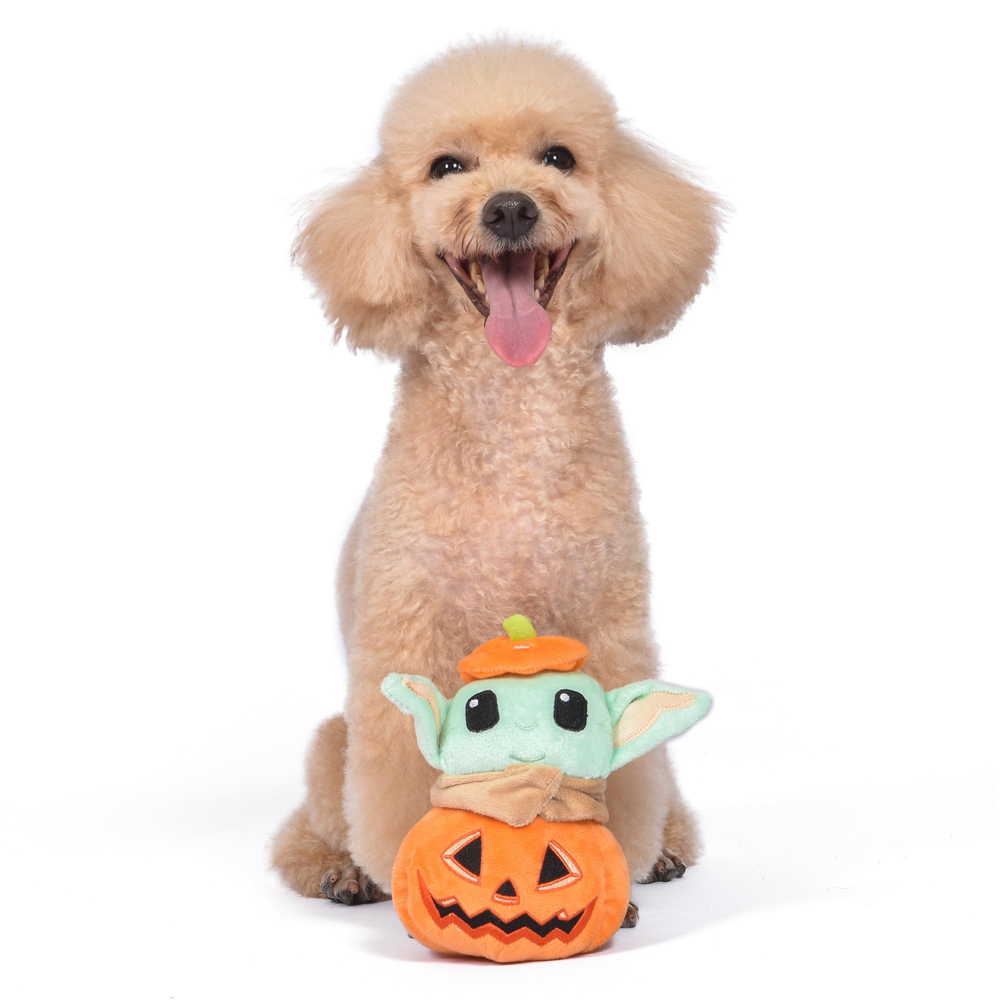 Star Wars Hundespielzeug Grogu Halloween Hundespielzeug Kürbiskopf,Kleine Hundespielzeug, Quietschendes Hundekauspielzeug Mandalorian Das Kind Hundespielzeug Plüsch, 6 Zoll