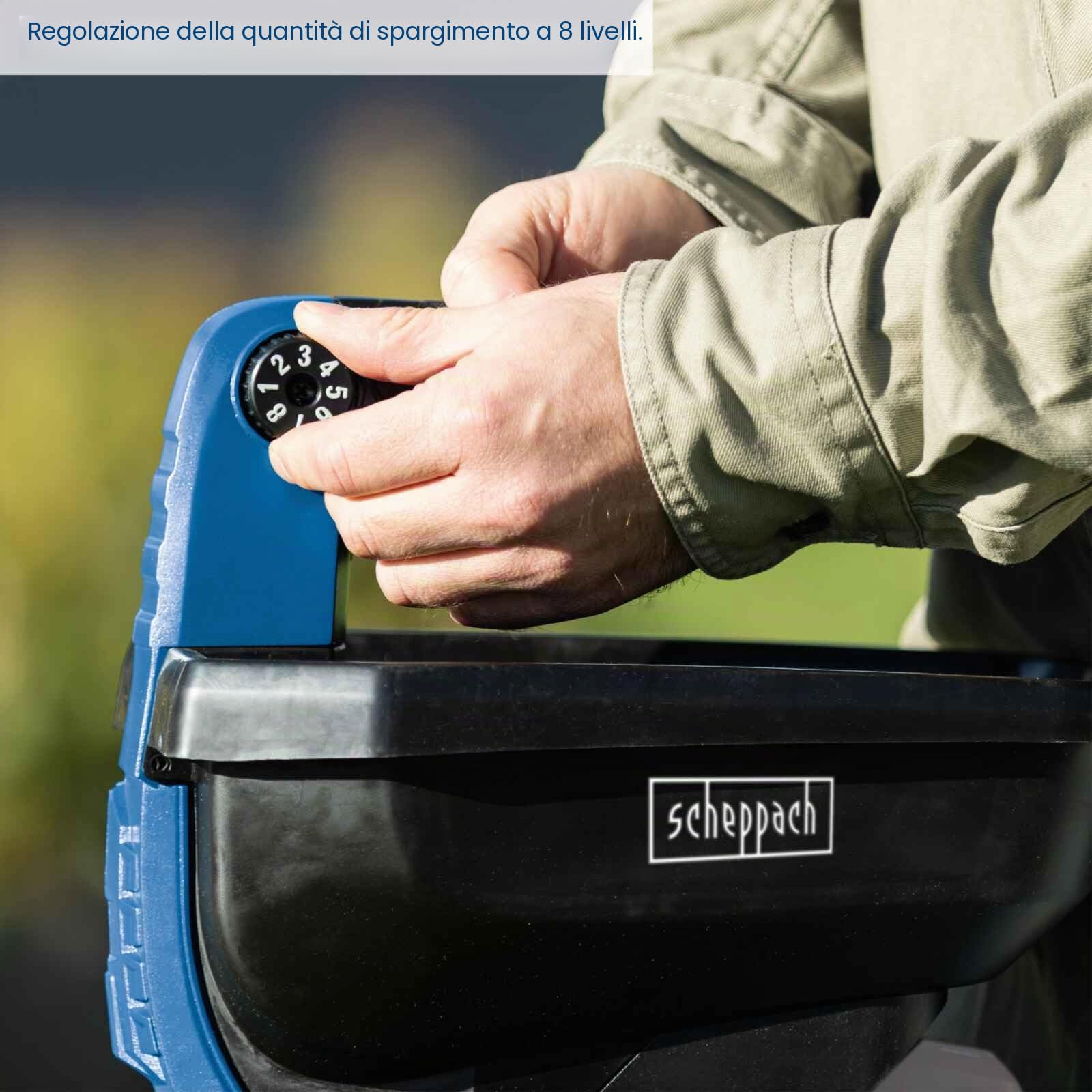 Spandiconcime a batteria SCHEPPACH C-GSP800-X - 20V IXES - Capacit? di superficie 800 m2 - Contenitore 3,5 litri - senza batteria n? caricabatterie