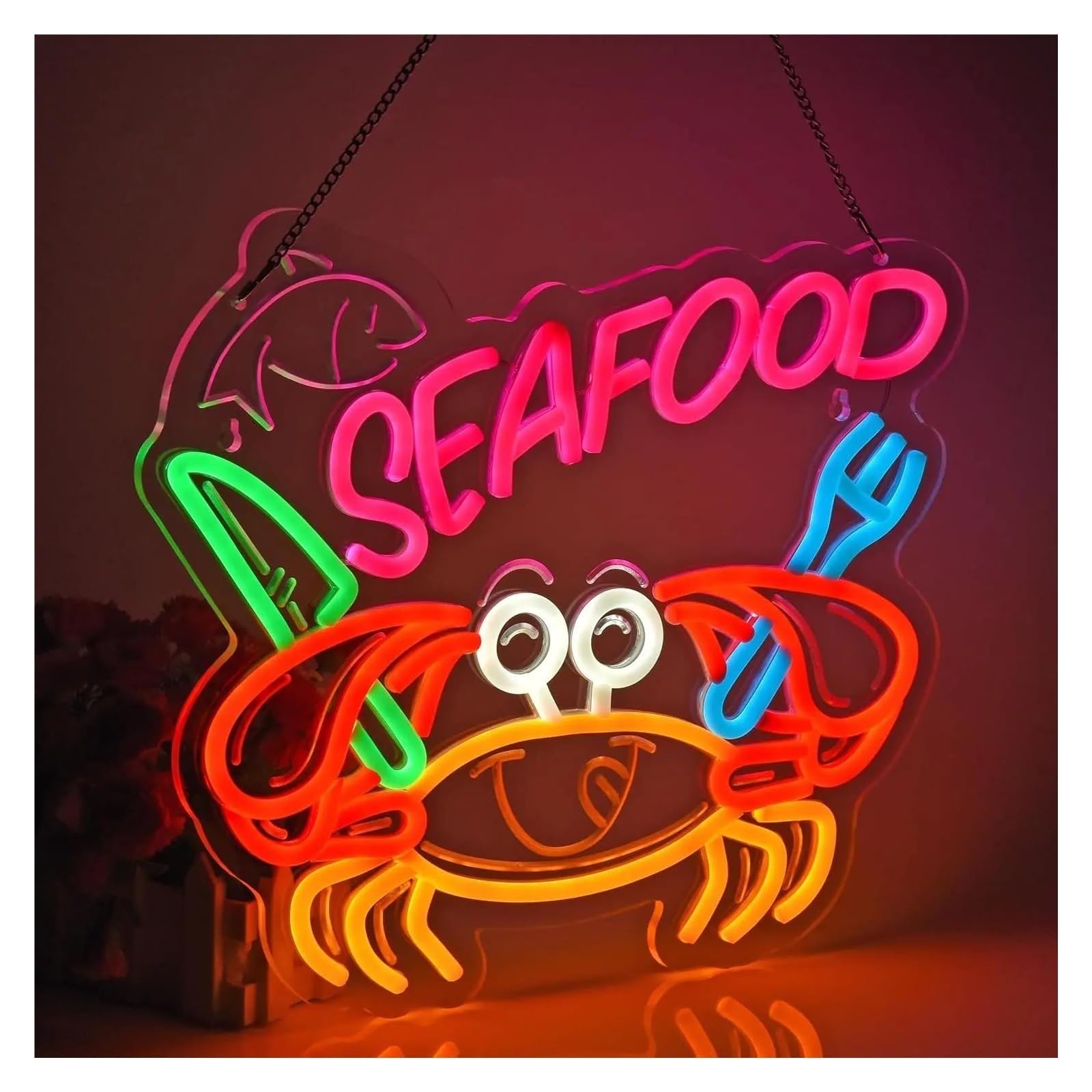 Insegna luminosa al neon Frutti di mare Granchio per insegna al per neon per USB LED dimmerabile per luminosa per 38x32cm