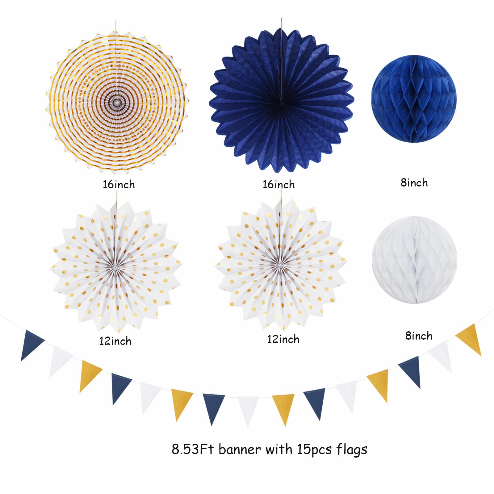 22 Décorations Fête Bleu Marine Et Doré NICROLANDEE - Lanternes, Pompons, Guirlandes - Pour Anniversaire, Diplôme