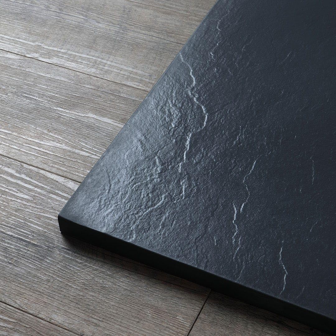 KIAMAMI VALENTINA - 80cmx100cm Mineralguss- Einbauduschwanne, Steinoptik athrazitgrau | Muse