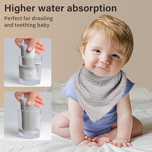 Miniatura 3 de Baberos de muselina para bebé, suaves y triangulares, baberos para bebé, niño y niña, babero de colores sólidos para babear la dentición