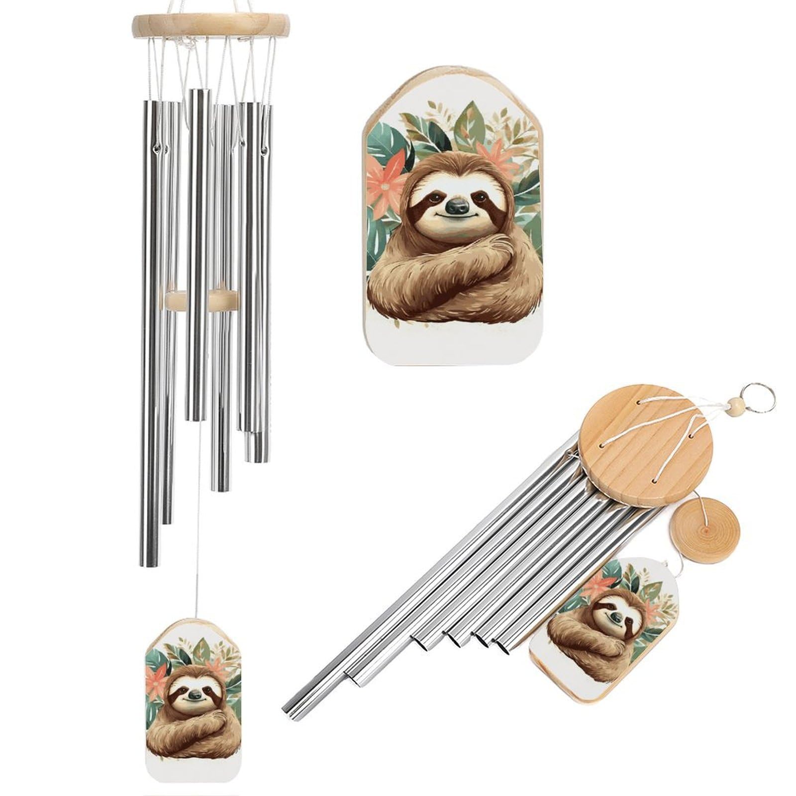 Cute Sloth Leaves Wind Chime 20.5" Aluminium Wind Chimes Outdoor Garden Patio Decoration Windchime Memorial Gifts Windchimes for Men and Women