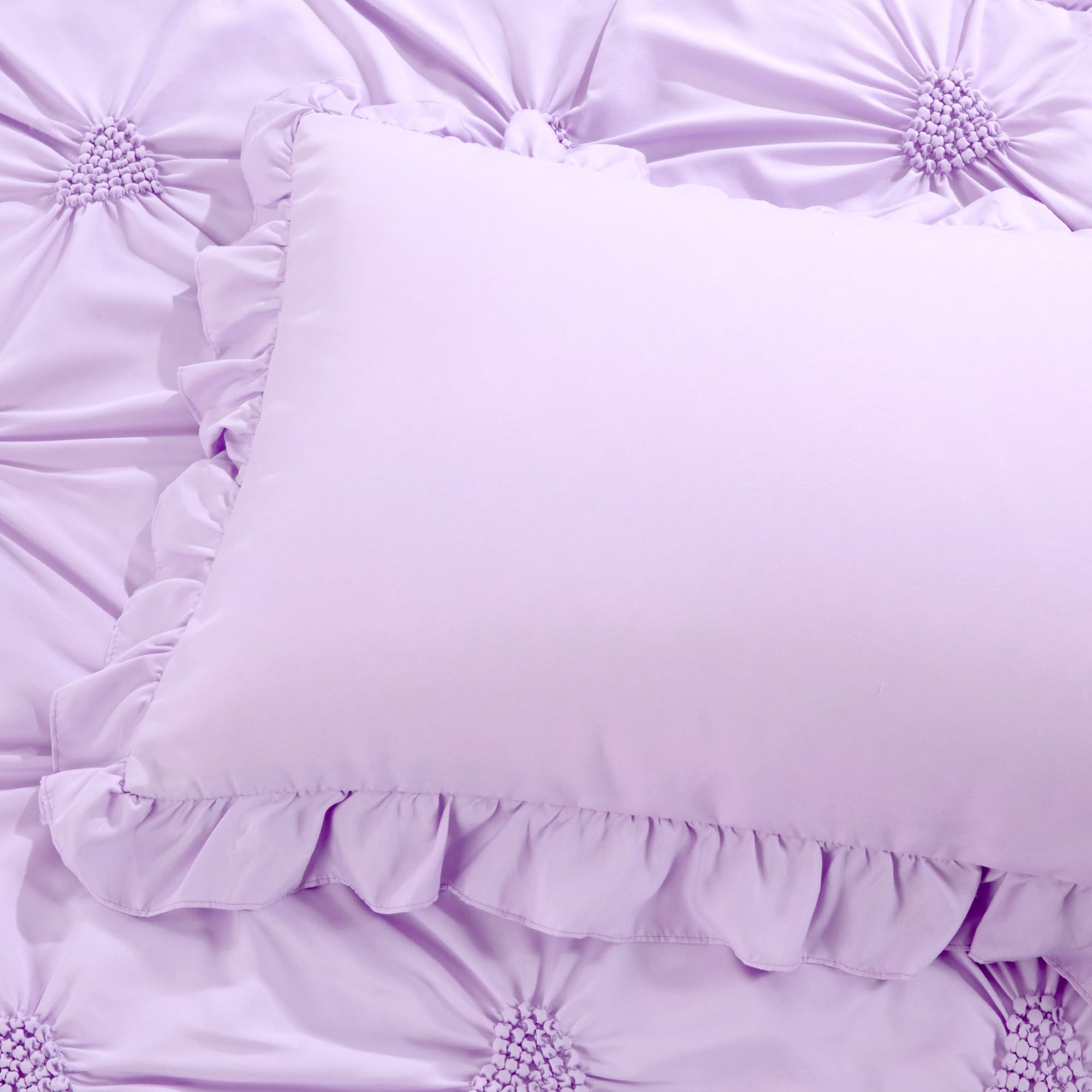 HOMBYS Juego de ropa de cama de princesa púrpura de 4 piezas para niñas y niños, juego de edredón plisado ultra suave con volantes para todas las estaciones
