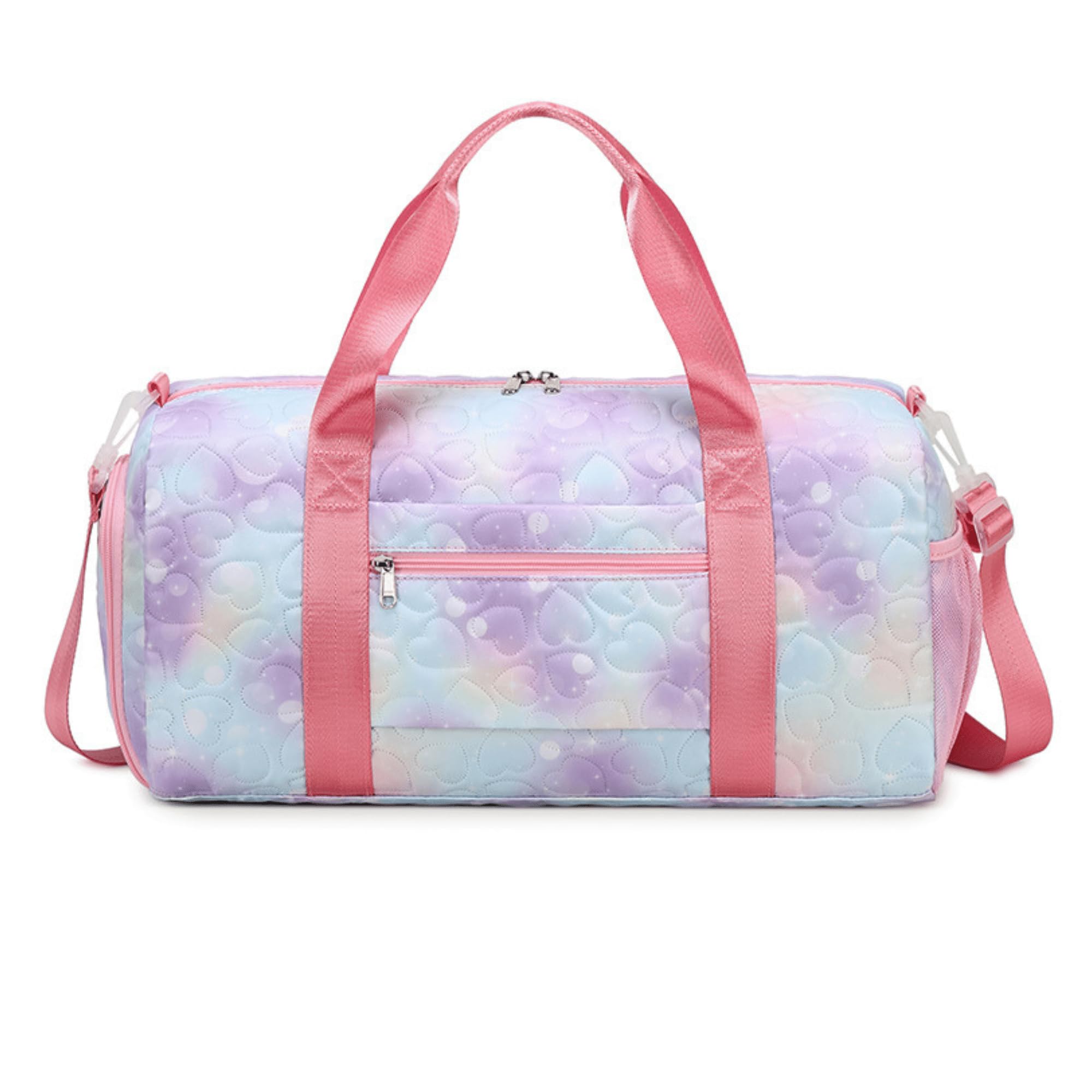 Charming Gym Bag & Travel Duffle Bag for Women: Shoe Compartment, Multiple Pockets, Great Gift for Mom, Daughter, Wife (Heart Violet)