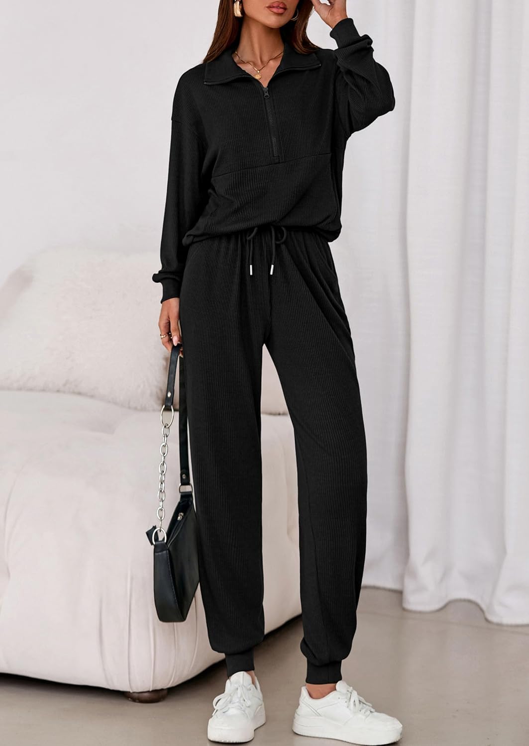 PRETTYGARDEN Women's Fall 2 Piece Lounge Sets Zip Up Sweatshirt Jogger Pants Sweat Track Suits Travel Outfit Winter Clothing - Image 4