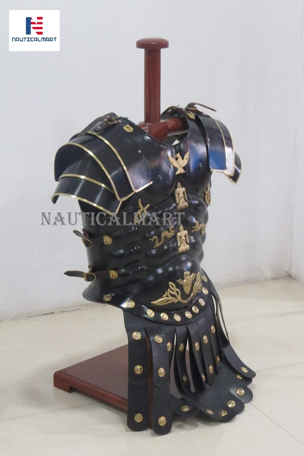 Roman Black Muscle Armor Cuirass with Shoulder Armor