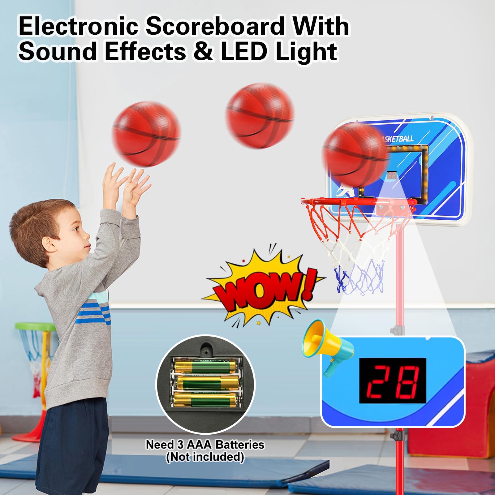 VATOS Basketballkorb Indoor Rosa | Mit LED Licht &a Produktbild-Vorschau 2