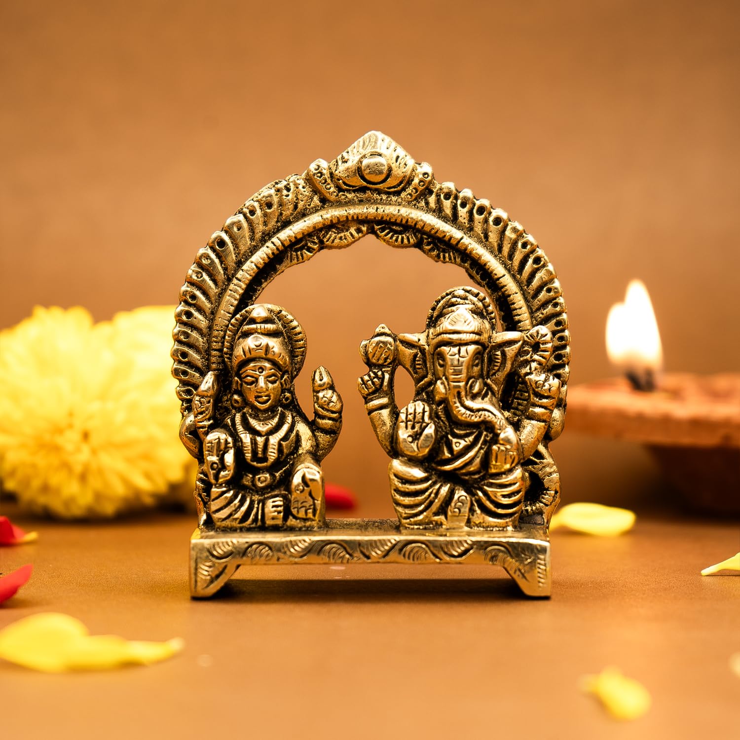 Brass Lakshmi Ganesh Idol - Prosperity & Good Fortune -1