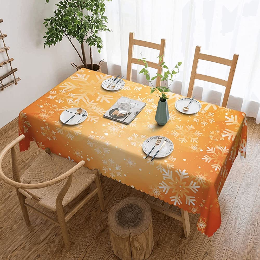 Rectangular Party Table Cloth Christmas Snowflakes Orange Party Tablecover Stain Resistant Party Table Cover Wipeable Party Tablecloth For Kitchen Celebration Picnic,137X183cm