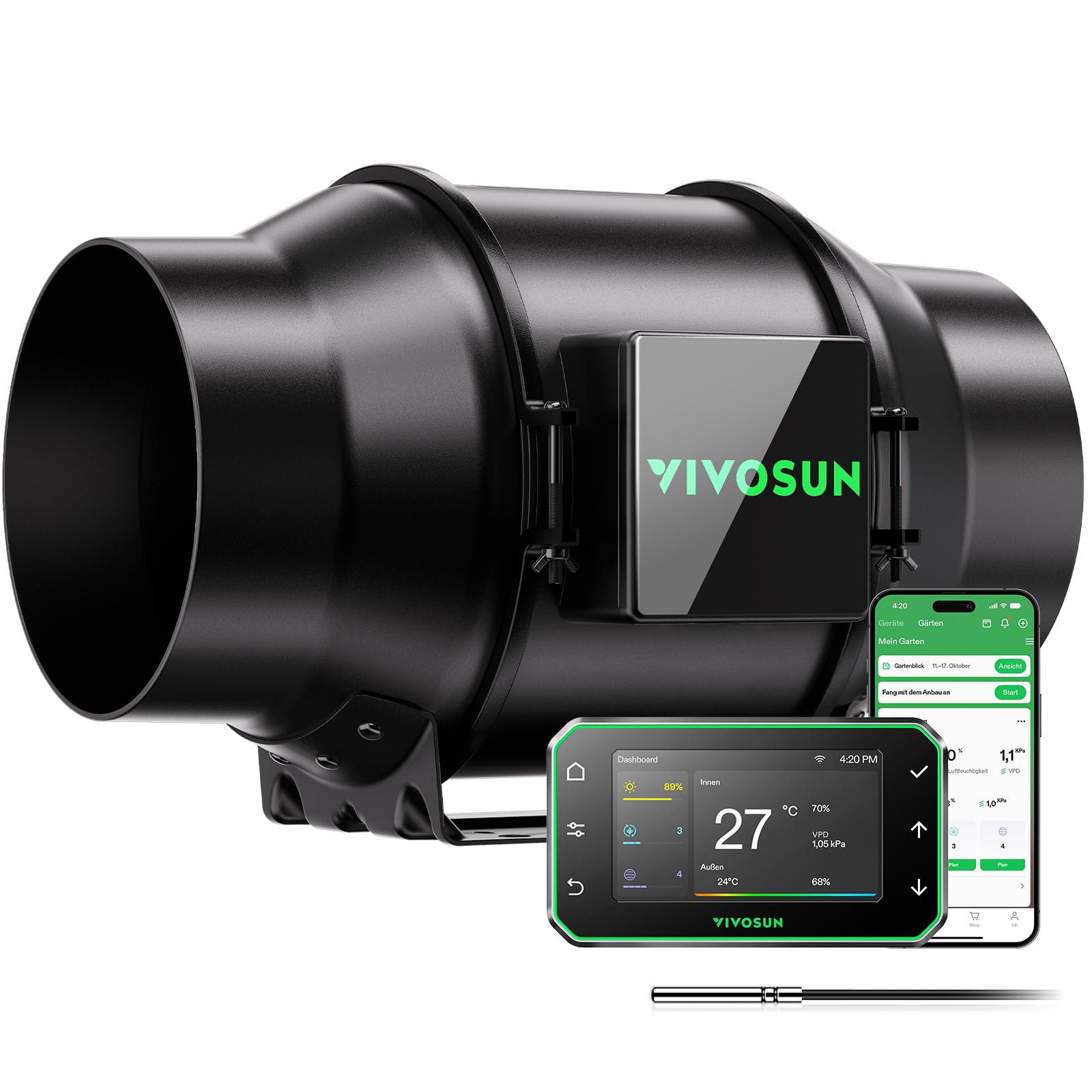 VIVOSUN Smart Rohrventilator 150mm Abluftventilator AeroZesh G6 660m³/h mit EC-Motor und GrowHub E42A+ VPD-Regler, WiFi/App-Fernsteuerung Ventilator Growbox Rohrlüfter Kühlung,Growzelte, Hydroponik