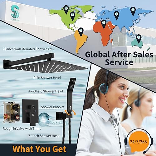 Miniatura 15 de SR SUN RISE Sistema de ducha negro mate de 12 pulgadas, latón de 12 pulgadas, mezclador de lluvia de lujo, conjunto combinado de ducha montado