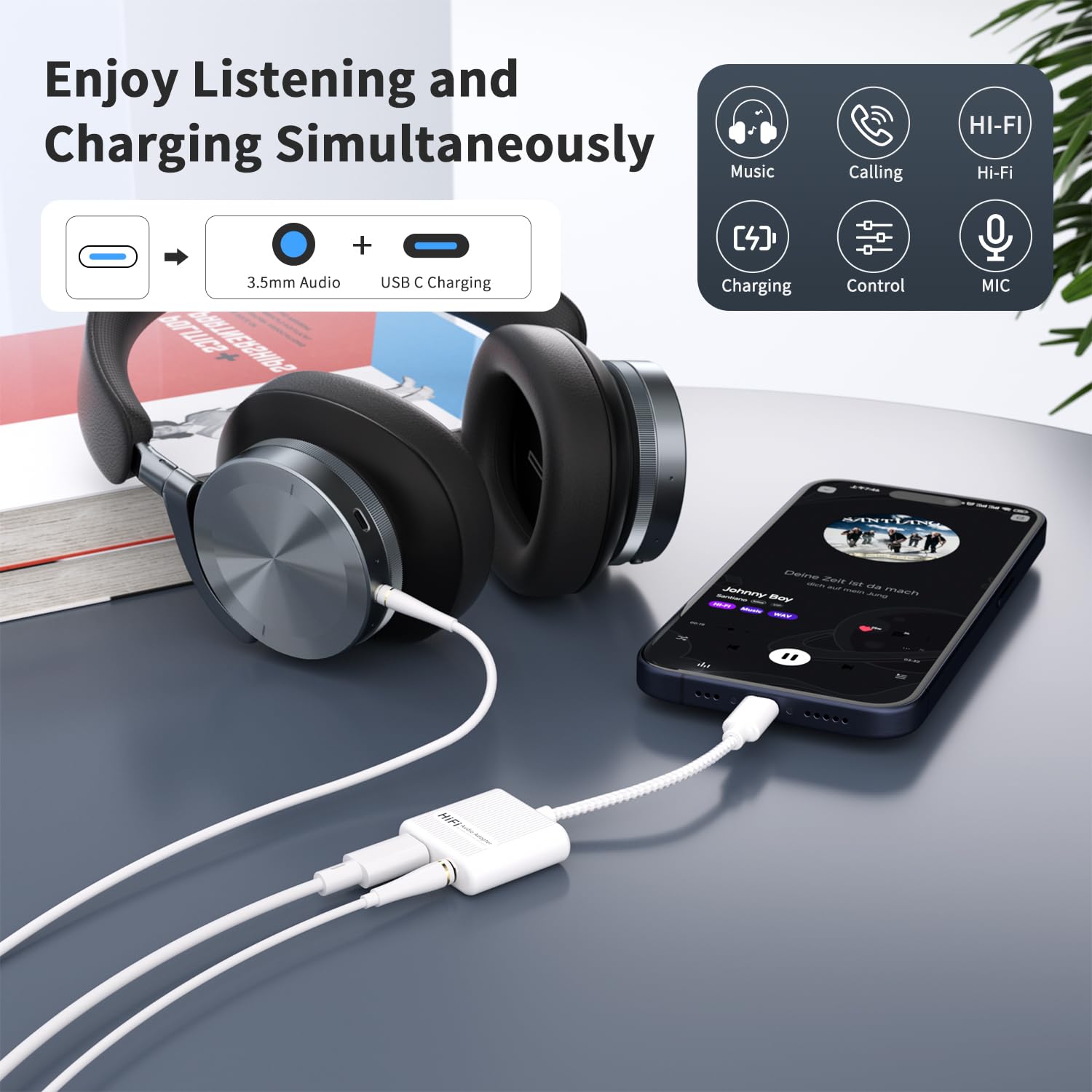 Mxcudu USB C to 3.5mm Headphone and Charger Adapter, 2 in 1 USB C to 3.5mm Aux Audio Jack with PD 60W Fast Charging Dongle Compatible with iPhone 15/15 Pro Max, Galaxy S24/S23/S22, Google Pixel 8/7/6