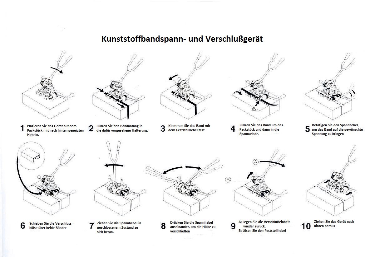 Spanngerät, Verschlussgerät für PP Kunststoffband, professionelles Spannwerkzeug, Umreifungsband