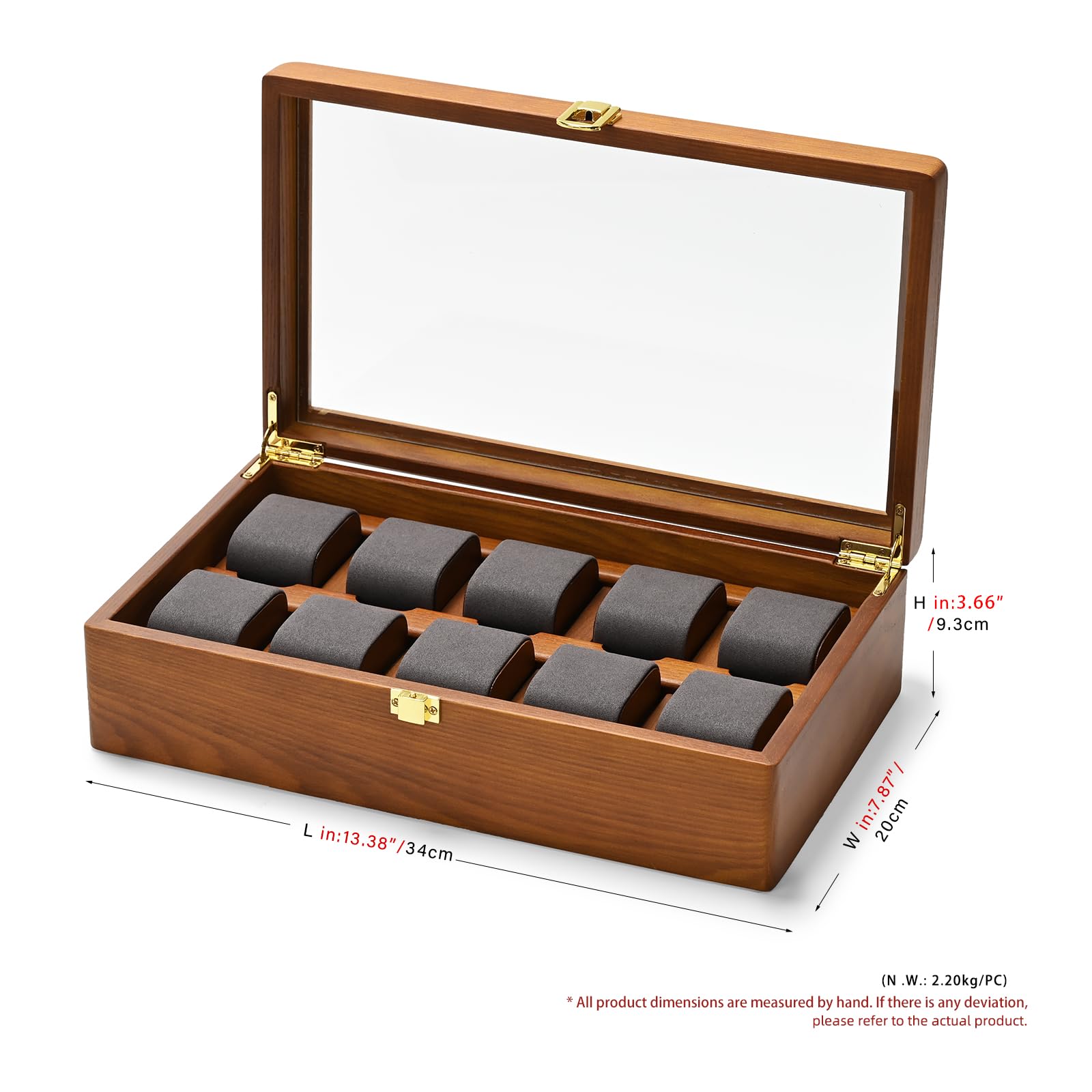 Oirlv Caja Para Relojes De Madera Maciza Organizador Con Tapa 10 Relojes De Almacenamiento Caja De Reloj Con Cojines Extraíbles Reloj(Gris Oscuro)