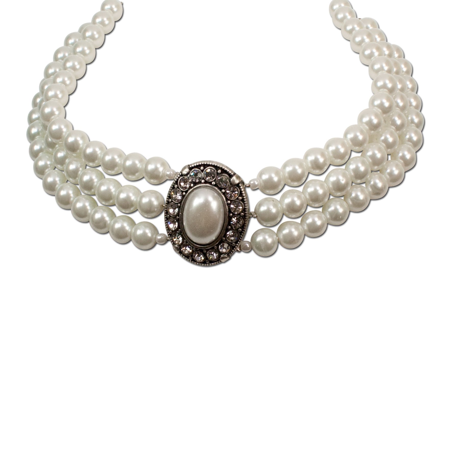 Bijou de dirndl/costume traditionnel bavarois pour femme Collier traditionnel à 3 rangs de perles en strass Blanc crème Pour la fête de la bière